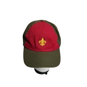 Vintage BSA Boy Scouts America Cap M L Olive Green Red Fleur De Lis Snapback
